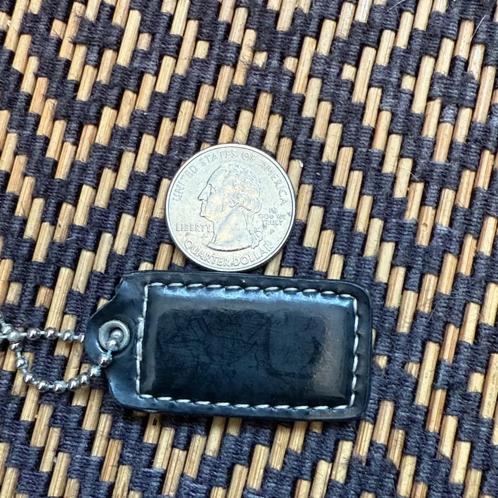 Vintage Y2K Coach black patent leather hangtag with nickel ballchain